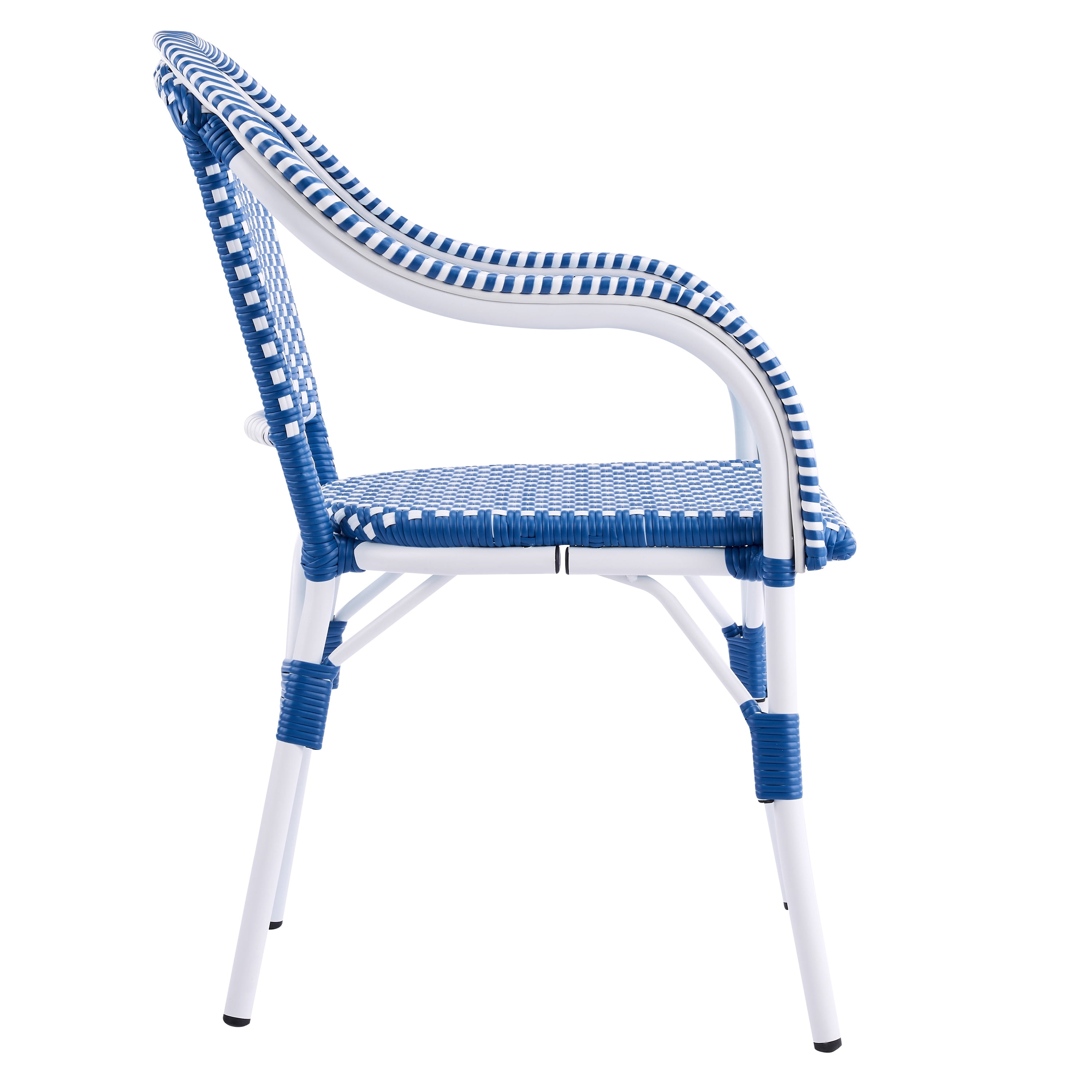 Bistro Chairs Set of 2, Outdoor Aluminum Frame Weather Resistant PP Rattan Chairs for Porch Garden, White and Blue