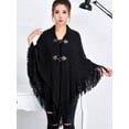 thumbnail image 3 of LELINTA Women Knitted Pullover Sweater Poncho Shawl, Autumn Winter Knitting Batwing Poncho, Black, 3 of 5