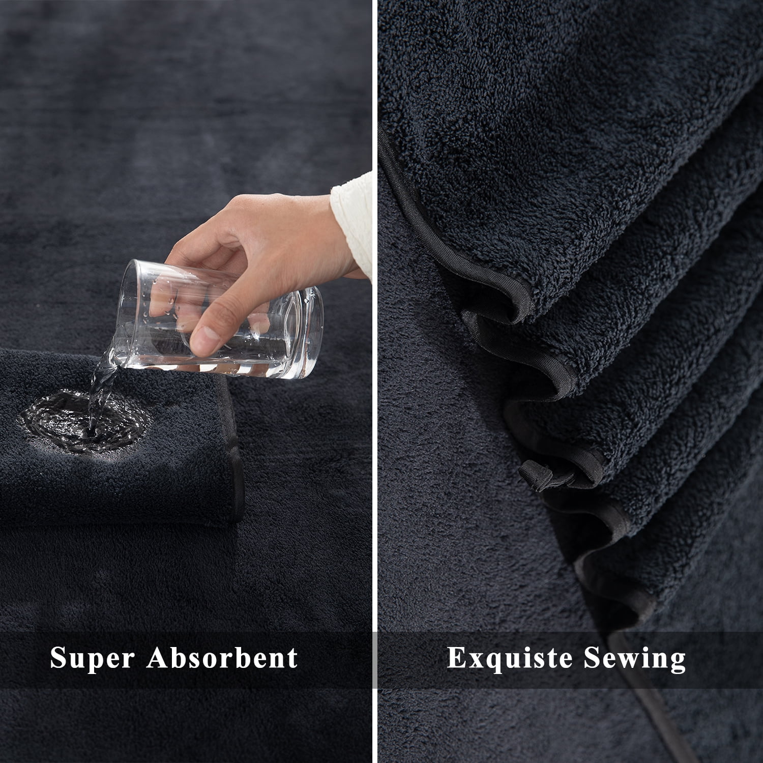 Smuge 8 Piece Oversized Bath Towel Set, Microfiber Ultra Soft Plush, 700 GSM Highly Absorbent Quick Dry Luxurious Bath Sheets Towels for Bathroom Hotel(Black)