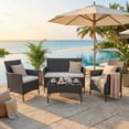 thumbnail image 3 of ELPOSUN Patio Furniture 4 Pieces Outdoor Wicker Rattan Chair Balcony Conversation Sets Porch Furniture Sectional Loveseat w Cushions and Table for Backyard Pool Garden (Black-Beige), 3 of 7