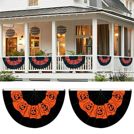 

Special Savings! Halloween Party Semicircular Fan Flag Pumpkin Fan Flag 45*90cm Halloween Pleated Atmosphere Flag Skirt