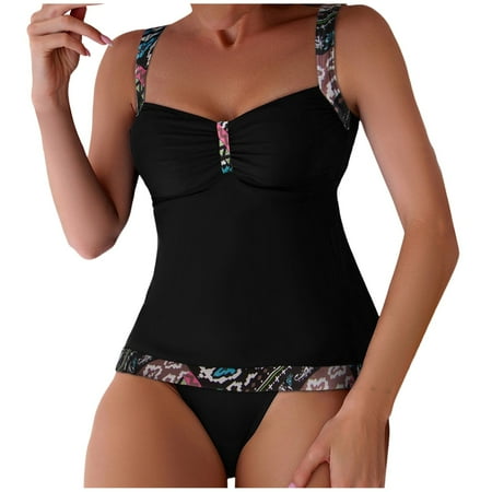 Womens Swimsuits Sexy Push Up Tankinis Set Thong Brazilian Beach Wear Black Bathing Suits for Women XL