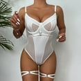 thumbnail image 2 of Lencería de una pieza con empalme de malla para mujer, mono con correa sin espalda y entrepierna ajustable con lazo en el muslo, 2 of 7