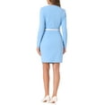 thumbnail image 3 of INSPIRE CHIC Elegant Office Dress for Women's Sweetheart Neck Belted Bodycon Pencil Dress XS Sky Blue, 3 of 6