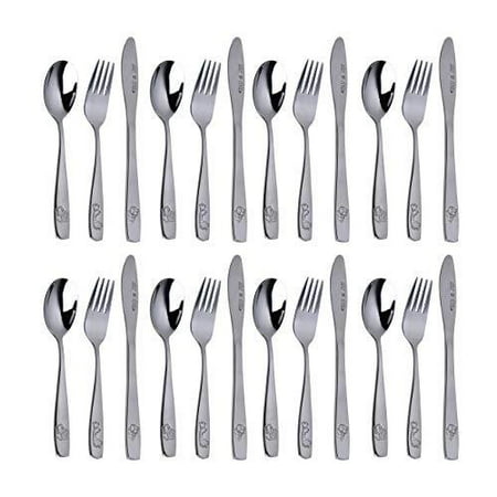 Stainless Steel Kids Silverware Set – 24-Piece Toddler Utensils with 8 Forks, 8 Spoons and 8 Kid-Friendly Knives - Flatware Metal Cutlery Set for Preschooler Baby Child Toddler Self (Best Baby Feeding Utensils)