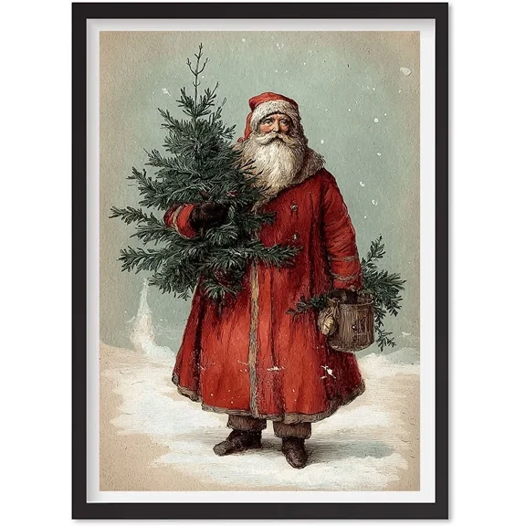 Christmas Wall Art, Vintage Santa Print, Holiday Decor, Classic Christmas Poster, Matte Canvas Stretched, Posters for Room Bedroom Living Room Bathroom Wall Decor, Posters & Art Prints, Gift.