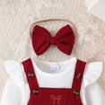 thumbnail image 5 of Splozh Baby Clothes for Girls Fashion Baby Girl Outfit Fall Bow Tie Strap Dress with Long Sleeve Bodysuit 3 Pieces Outfits,Wine,1-3 Months, 5 of 7