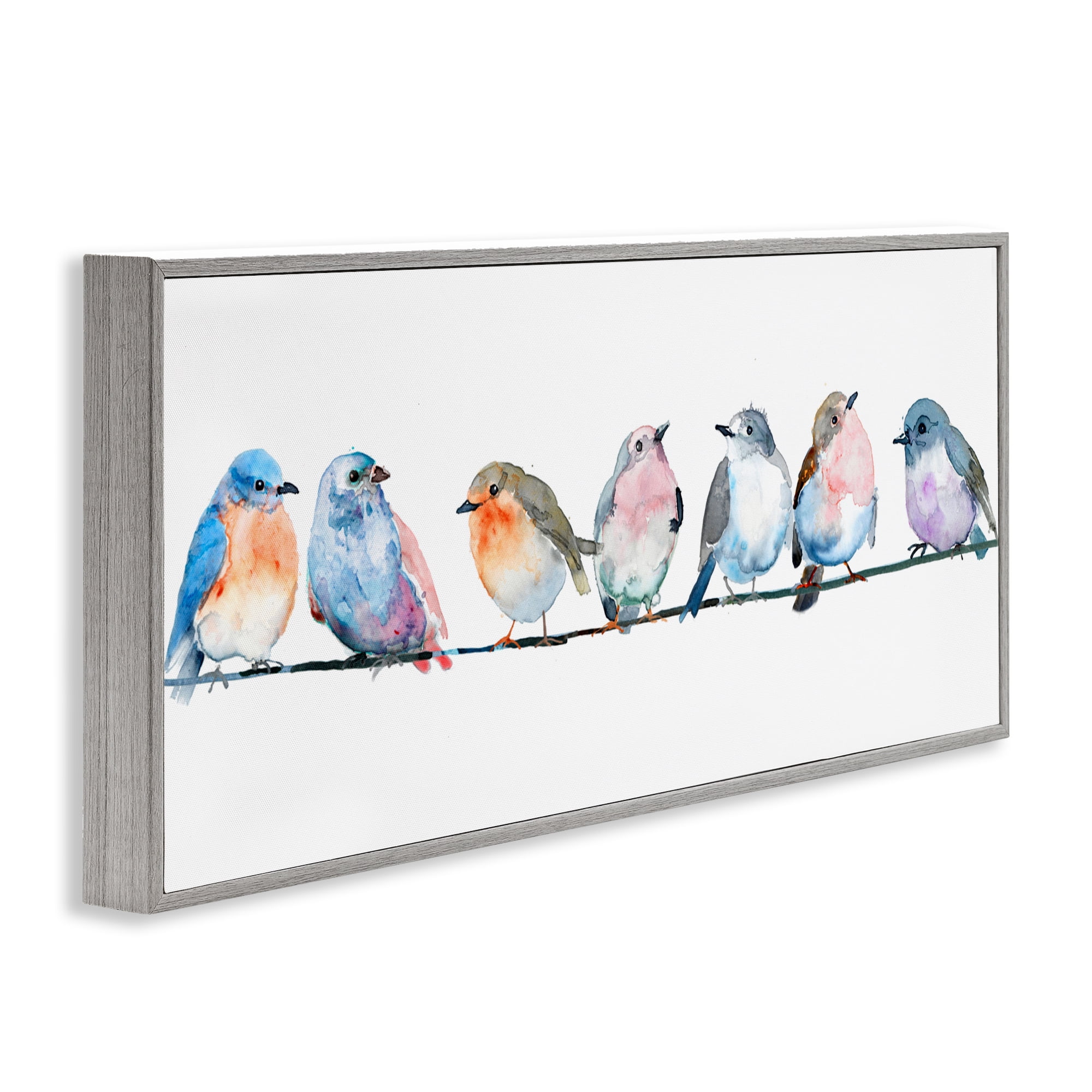 Stupell Industries Perching Pastel Birds Gray Framed Giclee Art, design by Lorenzo Collective