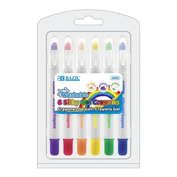 BAZIC Silky Gel Crayons 6 Color, Washable Blendable Watercolor Crayon (6/Pack), 1-Pack