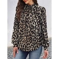 thumbnail image 3 of Camisas de Larga para Mujer, Blusas de Cuello Alto con Pliegues Delanteros, Ropa Informal Elegante para Otoño. Estampado de Leopardo L, 3 of 5