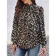 thumbnail image 3 of Camisas de Larga para Mujer, Blusas de Cuello Alto con Pliegues Delanteros, Ropa Informal Elegante para Otoño. Estampado de Leopardo L, 3 of 5