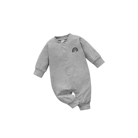 

Sunisery Newborn Baby Girls Boys Long Sleeve Jumpsuit Single-breasted Button Ribbed Autumn Clothing Grey 12-18 Months