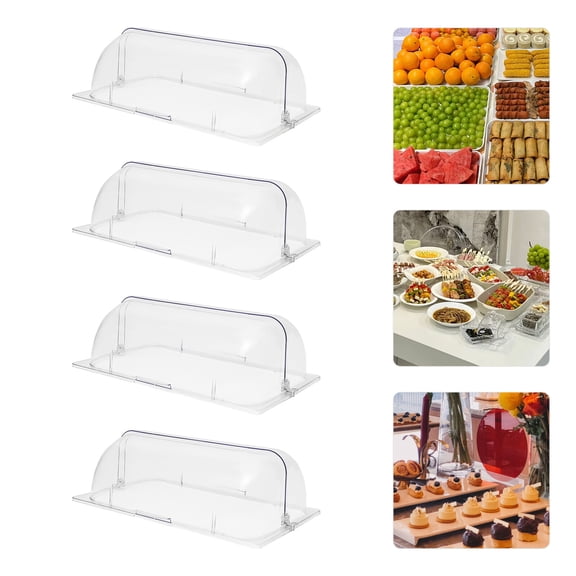 ToppiJoy 4 Pcs Clear Roll Top Display Cover, Display Cover for 1/1 Chafing Dish, Food Display Proof Cover 21*13*7in