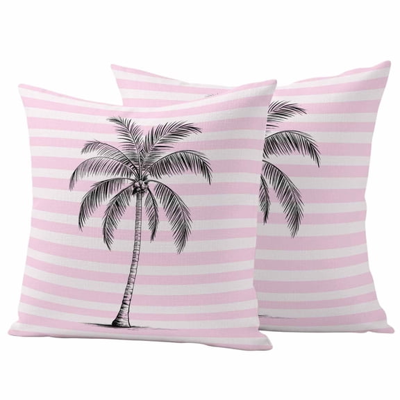 2 Pack Outdoor Waterproof Throw Pillow Covers,Summer Coastal Tropical Palm Tree Decorative Square Pillow Case Patio Pillowcases for Chair Couch Sofa 16x16in
