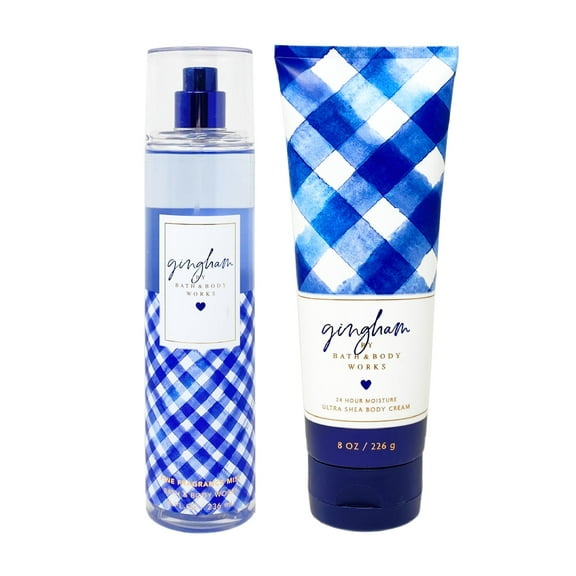 Bath and Body Works Gingham 2 Piece Bundle - Fragrance Mist and Body Cream - Full Size
