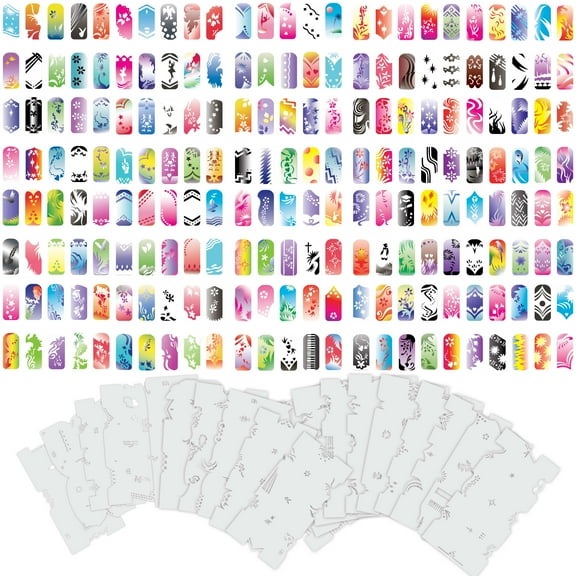 Custom Body Art Airbrush Nail Stencils - Design Series Set # 6 includes 20 Individual Nail Templates with 14 Designs