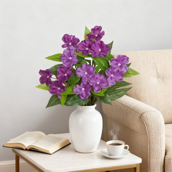 Mnhhatv Christmas Artificial Azalea 5 Headed Impatiens Flowers, Realistic Plastic Holiday Decoration for Porch Window Garden Flower Pots Landscape, Waterproof Sunproof Decor Accent for Home Office