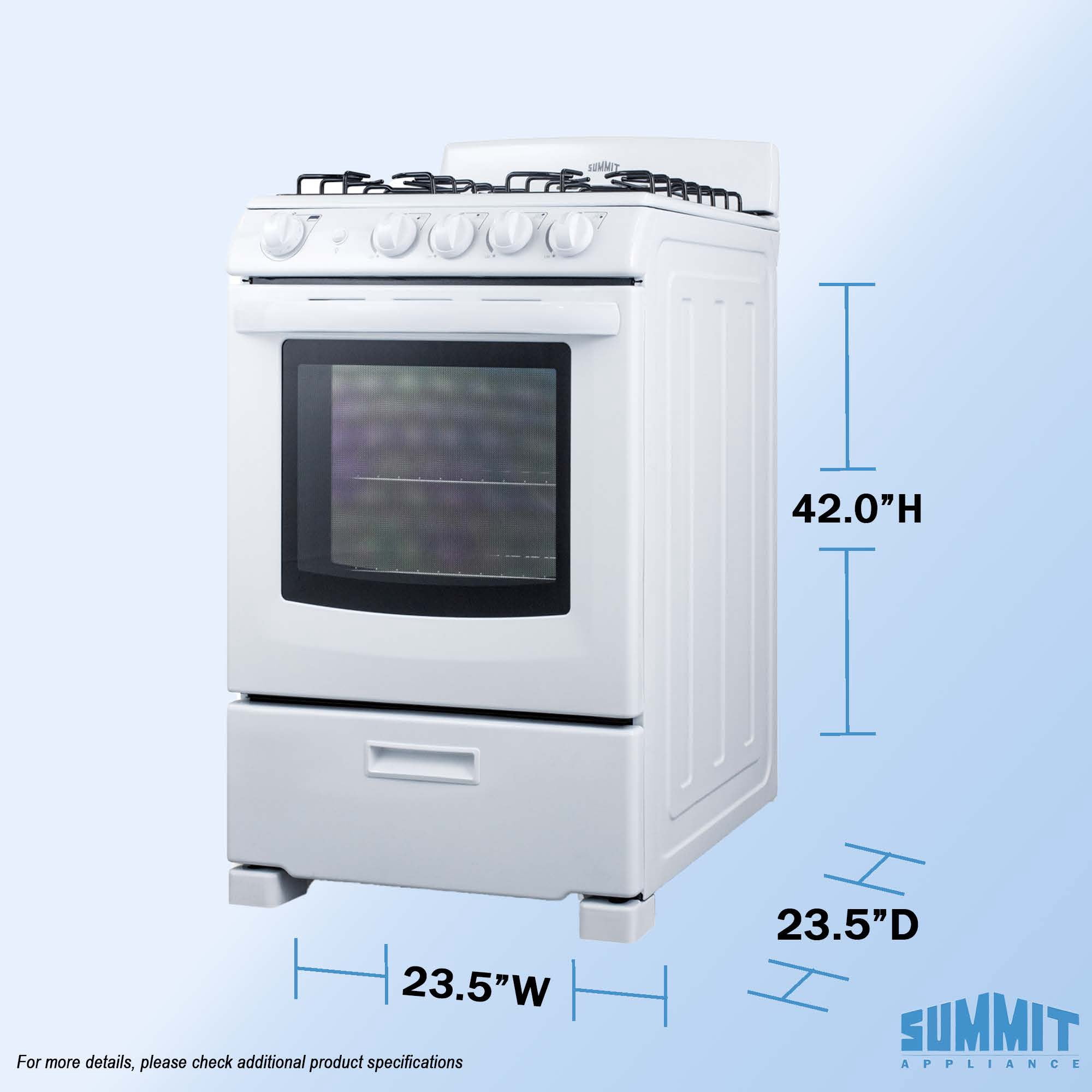 Summit 24 Inch Gas Range, 2.9 cu. ft. Oven, White - RG244WS