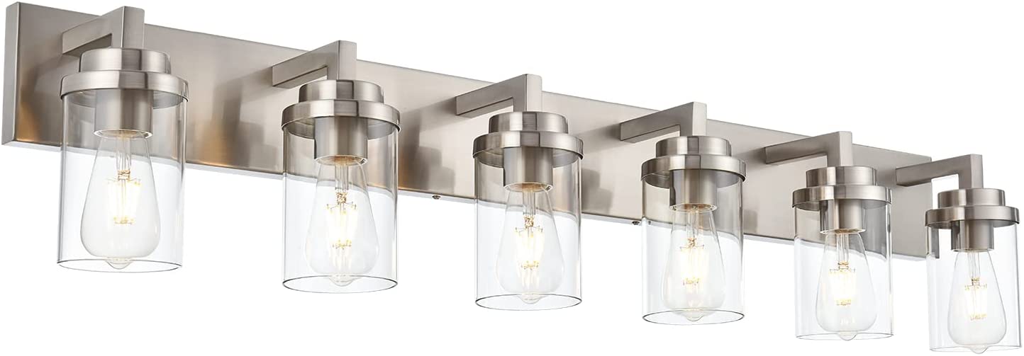 KUSONG 6Light Bathroom Lights Over Mirror in Brushed Nickel, Modern