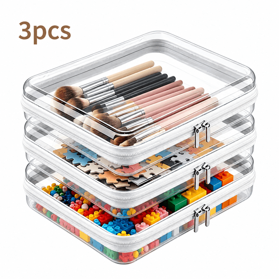 JWGIETK 3-Pack Clear Hard Shell Zipper Cases, Waterproof Travel Organizers for Makeup and Toiletries