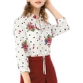 thumbnail image 1 of INSPIRE CHIC Women's Tie Ruffled Neckline Polka Dots Floral Blouse Tops, 1 of 6