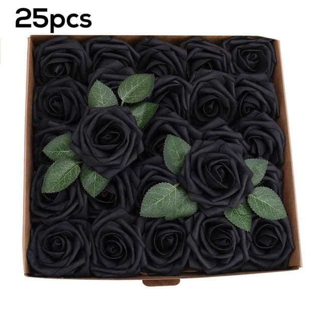 Flor de Rosa Artificial DIY Simulación Decoración Floral Adorno para el Hogar Flor de Espuma de PE Falsa, Negro 25 piezas kenally HA8917-02B