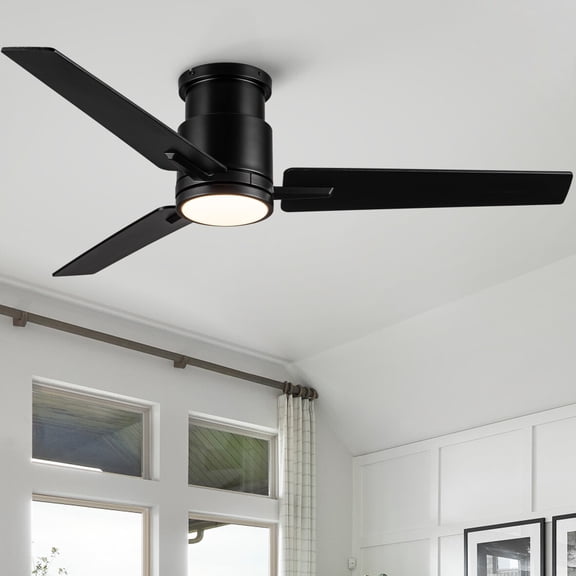 52" Black Ceiling Fan with Light for Medium Rooms – Matte Black Modern Design, Energy-Efficient DC Motor, Remote-Controlled Fan Speed & Light Dimmer, ETL Listed
