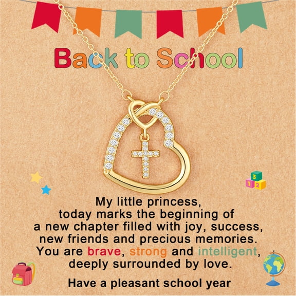APSVO Back to School Jewelry Gifts for 18K Gold Plated Love Heart Cross Necklace CZ Pendant Supplies Stuff Accessory Ideas Daughter Granddaughter Tween Teen Age