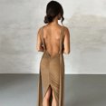 thumbnail image 1 of Vestido Dividido De Damas Vestido ajustado de noche para mujer Vestido sin espalda sexy con escote en V profundo (Caqui S) Cgtredaw para Mujer Caqui T M, 1 of 9