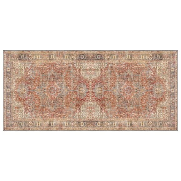 Mainstays Accent Runner Mat, Vintage Persian Distressed, Rust Red, 2 ft x 6 ft, Machine Washable, for Bathroom, Bedroom, Hallway, Kitchen.
