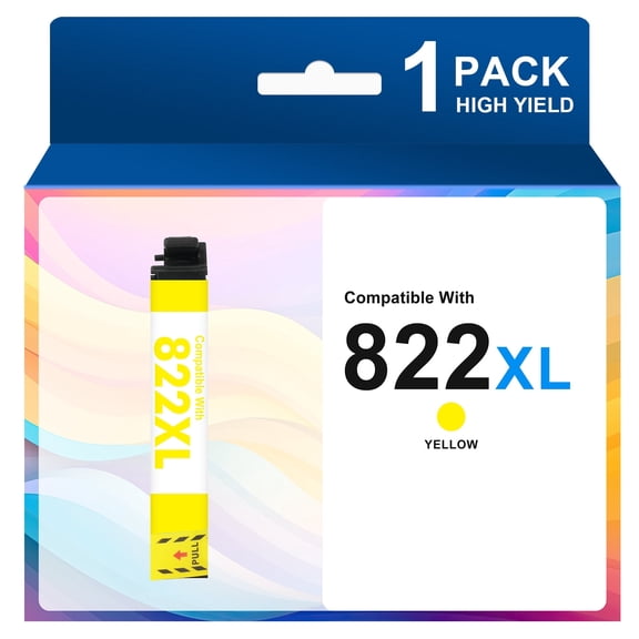 822XL Ink Cartridges 1 Pack Yellow, Compatible for Epson 822 822 XL 822XL Printer Ink for WorkForce Pro WF-3820 WF-4820 WF-4830 WF-4833 WF-4834 WF-3823