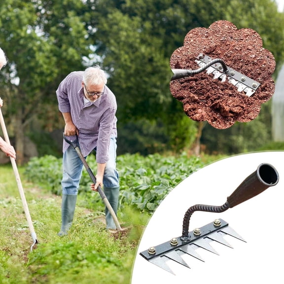 Iron Weeding Rake 5/6/7/8 Teeth Carbon Steel Garden Weeder Rakes, Iron Rake for Yard Lawn and Garden, Garden Tools for Weedings 6 teeth&Glove