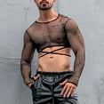 thumbnail image 4 of RYDCOT Men's See Through Fishnet Hollow Out Mesh Long Sleeve Sheer Crop Tops Party Club Top Black, 4 of 6