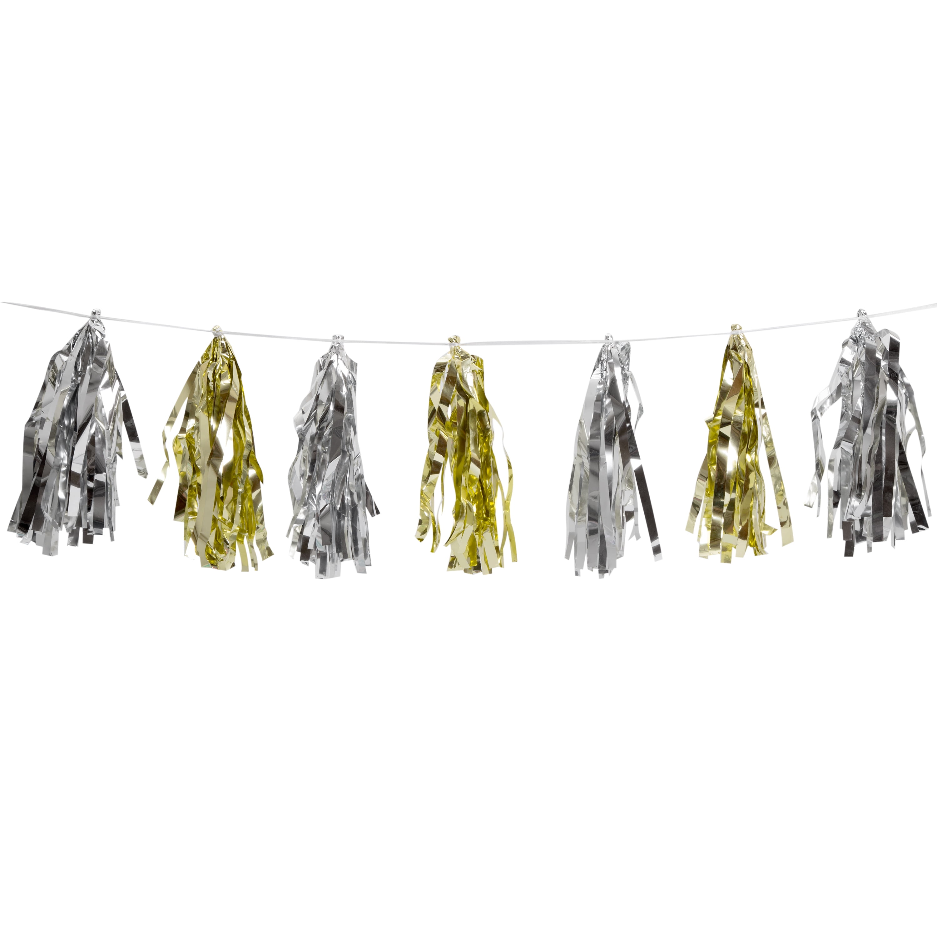 Way to Celebrate Metallic Foil Silver and Gold Tassel Garland, 9ft