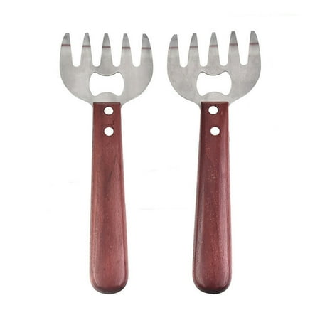 

NUOLUX 2Pcs Stainless Steel Meat Shredder Claws Meat Shredding Forks Utensil BBQ Tool with Wooden Handle for Kitchen Restaurant Buffet