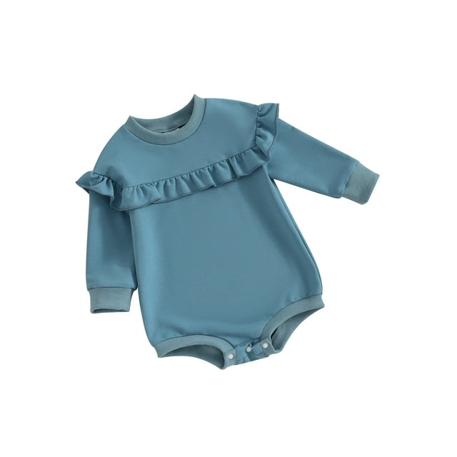 xiaxaixu Infant Baby Girl Sweatshirt Jumpsuit Solid Color Ruffled Round Neck Long Sleeve Romper Toddler Fall Clothes
