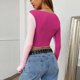 thumbnail image 3 of Camisa de empalme con cuello redondo y bloque de color de manga larga con ribete de volantes informal para mujer Rose Red L, 3 of 6