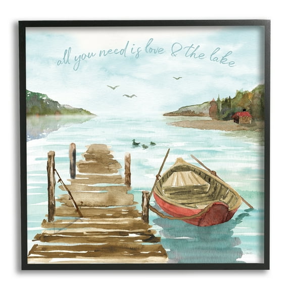 Stupell Industries Love and The Lake Sentiment Boat Dock Landscape, 12 x 12, Design by Dina June