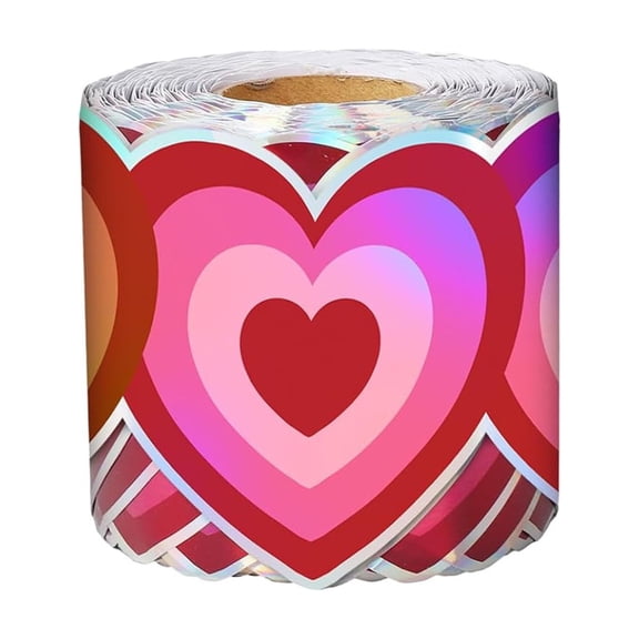 Valentines Red Heart Stickers, Heart Crafting Bulletin Board Borders Decor, Red Pink Heart Shape Border Cabinet Decor, Iridescent Valentine's Day Decor Backdrop Board for Wall Desks Locker Decoration