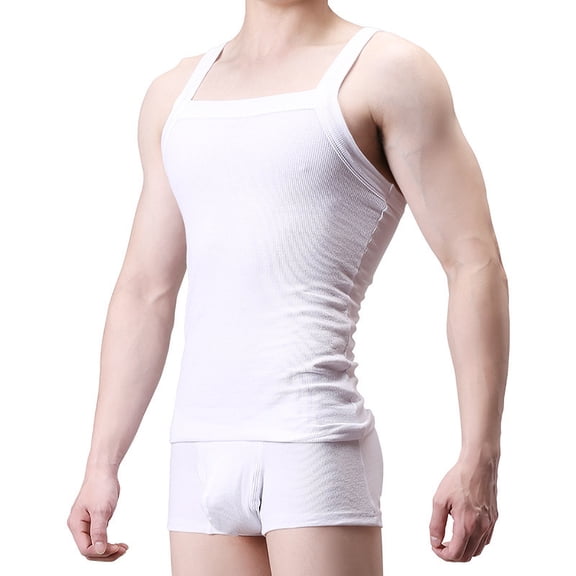 Xijirk Tank Tops Men,Camisole Style Vest Solid Color Back Strap Design Off Shoulder Nightclub Top Sleeveless Muscle Blouse for Party,Mens Tank Top,White,2XL