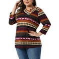 thumbnail image 4 of Plus Size Tops for Women 3/4 Sleeve Knit Striped Dressy Casual Blouse Asymmetric Neck Fashion t Shirt 4X Burgundy Brown, 4 of 6