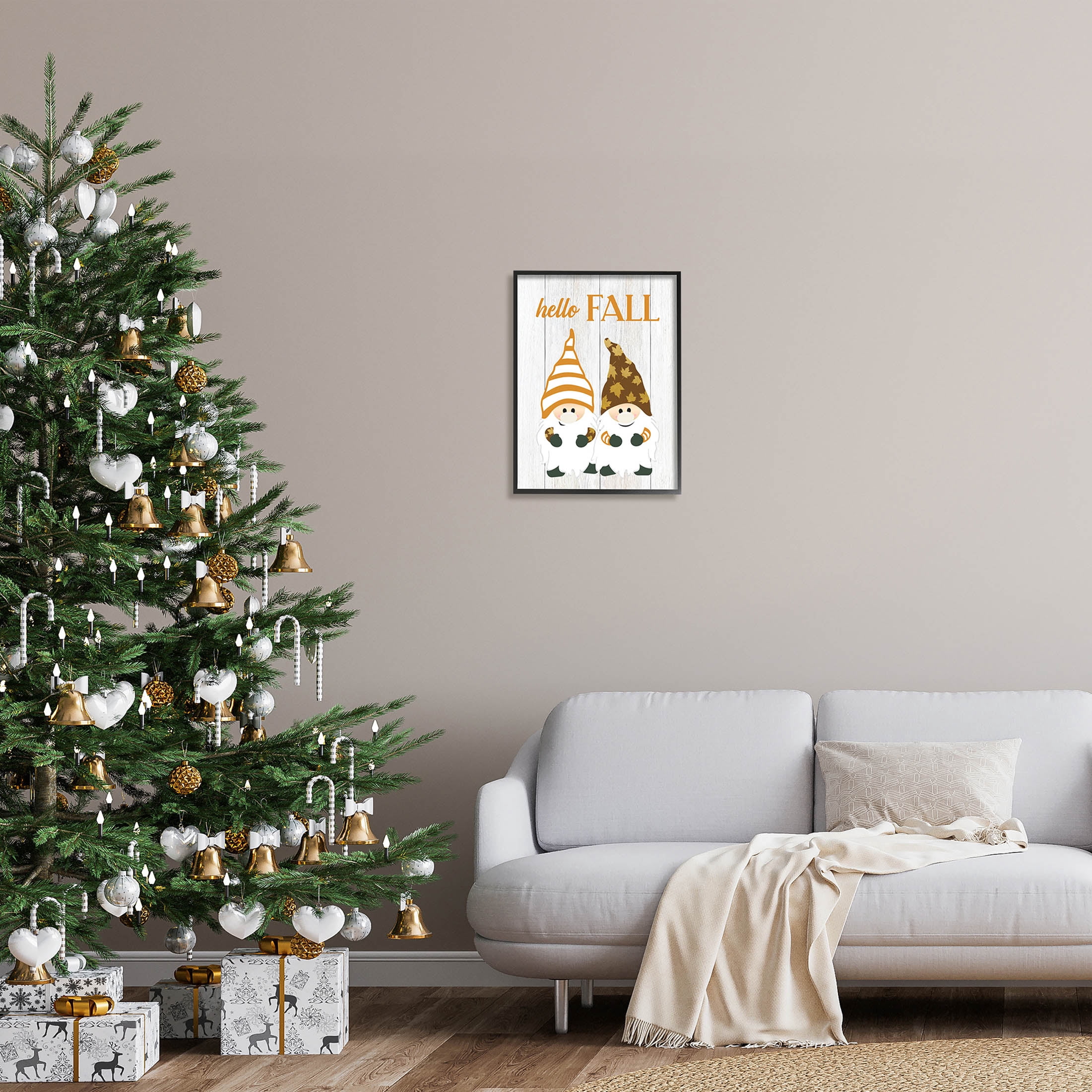 Stupell Industries Hello Fall Whimsical Gnomes Graphic Art Black Framed Art Print Wall Art, Design by CAD Designs