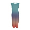 thumbnail image 4 of WTOBBY Women's Gradient Color Fashion Casual Round Neck Sleeveless Elegant Temperament Dress with Pleated Skirt for Special Occasions and Galas,Light GreenS, 4 of 5