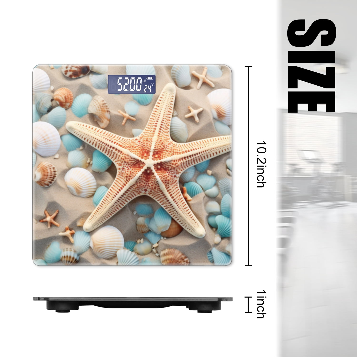 Bathroom Scale, Highly Accurate Digital Body Scale,Precisely Measures Weight up to 400 lbs-Starfish And Seashells Scattered On The Sandy Beach