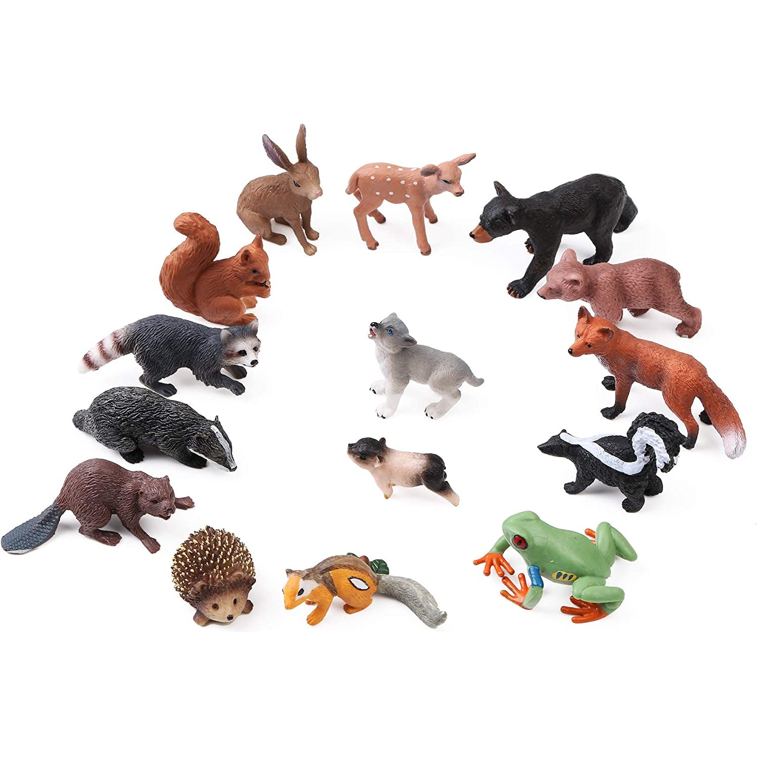 16PCS Forest Animals Baby Figures, Woodland Creatures Figurines, Miniature Toys Cake Toppers Cupcake Toppers Birthday Gift for Kids