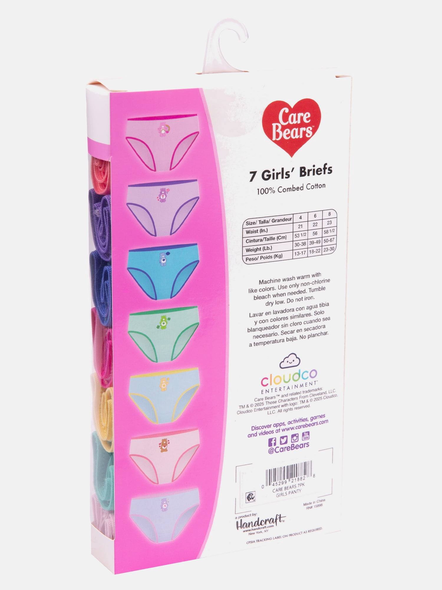 Care Bears Girls Cotton Brief Character Underwear, 7-Pack, Size 4-6