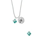 thumbnail image 2 of Delight Jewelry Silvertone Small 3-D Teal Present with Bow Silvertone Script Initial Disc - A - Charm Necklace, 20"+3", 2 of 4