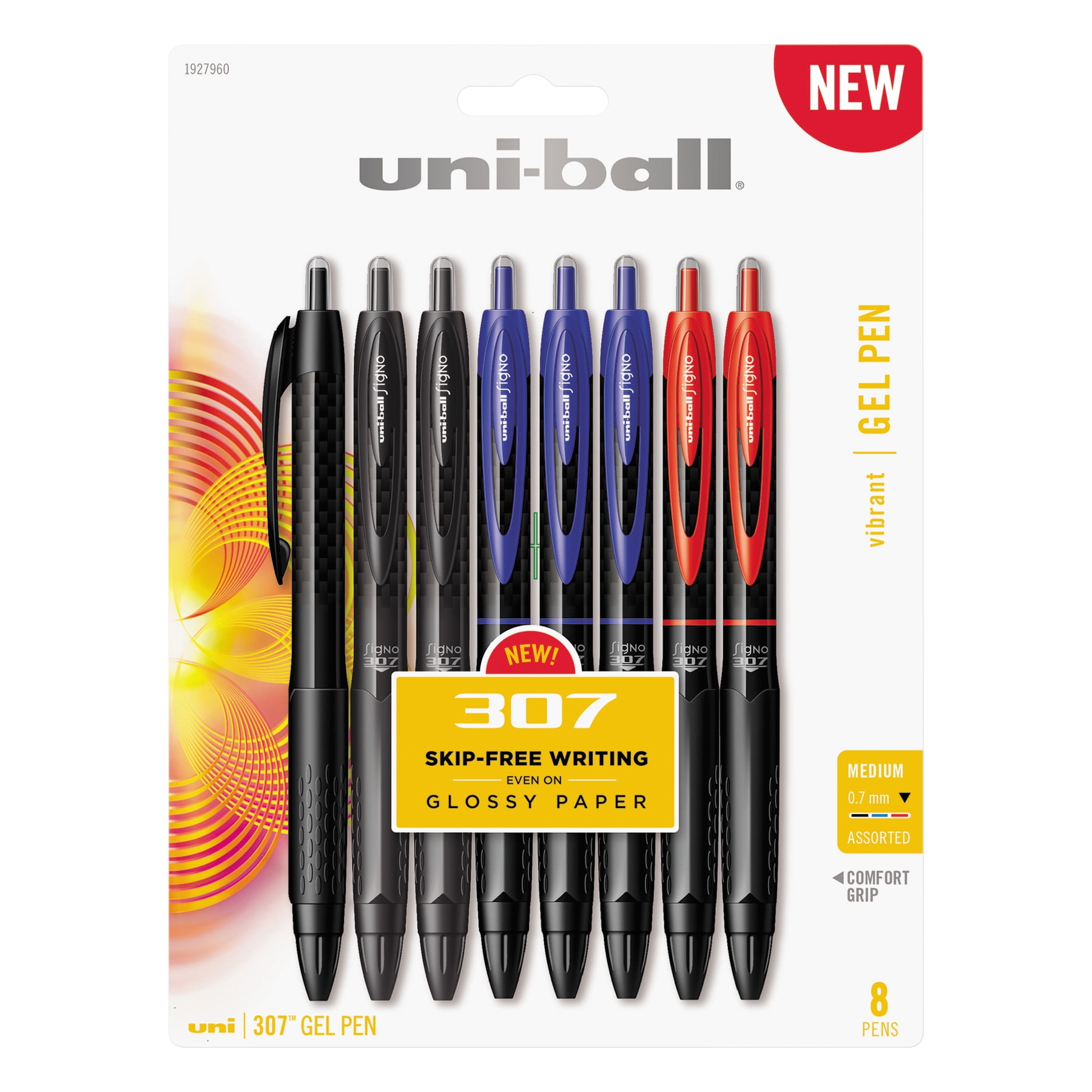 uniball 307 Gel Pen, 0.7 mm, Assorted Ink, 8/Pack SAN1927960