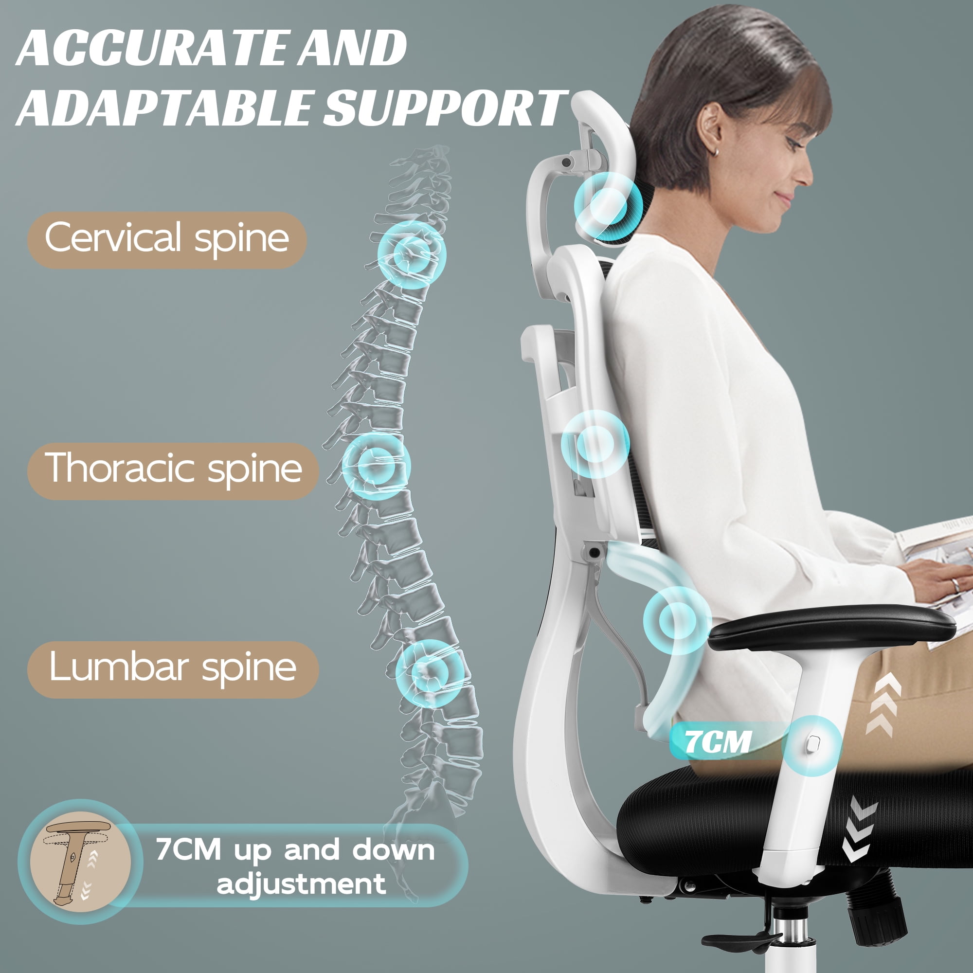 COOLHUT Ergonomic Office Chair, High Back Desk Chair, Breathable Mesh Computer Chair with Lumbar Support, Comfy Foam Cushion Home Office Chair, 300lbs, White