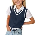 thumbnail image 2 of SGFCWSX Girls Sweater Vest Textured Cable Knit V Neck Ribbed Stripe Sweaters for Kids Navy Size 7, 2 of 8